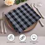 Urban Villa Cotton Dinner Napkins Set of 6, Highly Absorbent 20x20 Inches Premium Cloth Napkins Hotel Quality Reusable & Washable Table Dinner Napkins for Home & Weddings - Grey/Black, Checks