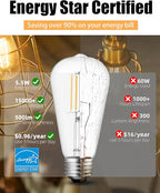 Lumiverse 120 Pack E26 led Bulb 60 watt dimmable Vintage LED Edison Bulbs 5.5W, 60W Equivalent, 2700K Soft White, Antique Style ST19/ST58 LED Light Filament Bulbs, CRI 90+, E26 Base