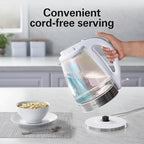 Hamilton Beach 1.7L Electric Tea Kettle, Water Boiler & Heater, LED Indicator, Built-In Mesh Filter, Auto-Shutoff & Boil-Dry Protection, Cordless Serving, Iridescent Clear Glass (41055)