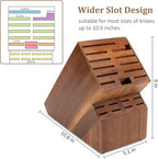 20 Slot Knife Block Storage without Knives,Acacia Wood Universal Knife Holder for Kitchen Countertop,Large Butcher Block Organizer,Easy Kitchen Knife Storage (Brown)