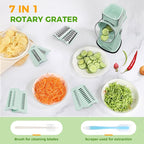 7 IN 1 Upgraded Rotary Cheese Grater with Handle – Vegetable Shredder with Built-in Storage Blade Slot, 5 Versatile Blades, Strong Suction Base Round Mandoline Slicer, Food Chopper for Kitchen