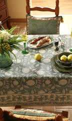ISAENNE Designer Grayish Green Linen Square Tablecloth,Floral Elegant Stain Resistant Table Cloth,Fall Vintage Decor Tablecloths for Dining Thanksgiving Kitchen Tea Party,67"*67"-Andrew A
