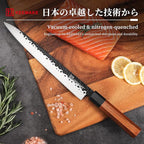 KEEMMAKE Sushi Knife - 10 inch Yanagiba with 440C Stainless Steel Blade, Japanese Sashimi Knife with G10 Bolster and Octagonal Rosewood Handle, Gift Box Included