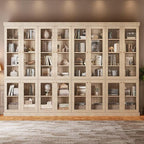 70.8" Bookshelf with Glass Doors, Farmhouse Modular Bookcase with 6-Tier Adjustable Shelves, Large Storage Cabinet for Living Room & Home Office, Set of 2, Brown