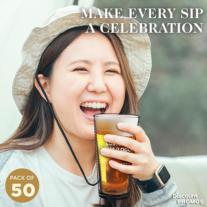 Custom Spiral Pint Glass 16 oz. Set of 50, Personalized Bulk Pack - Beer Glasses, Heavy Duty Drinkware - Black