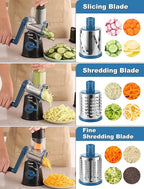 Geedel Rotary Cheese Grater Cheese Shredder - Upgraded 5-in-1 Cheese Grater with Handle and Strong Suction Base, Multi-purpose Vegetable Slicer Ice Shaver Nuts Grinder for Ice, Vegetables, Fruit, Nuts