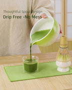 ZENS Matcha Whisk Set, 5pcs Matcah Kit Includes Ceramic Bowl with Spout, Handcrafted Bamboo Whisk, (Chasen) Holder, Scoop & Tea Mat, Matcha Set Gift for Tea Ceremony, Green