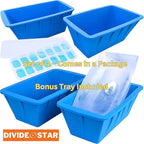 Extra Large Ice Molds 32LB – Set of 4 Silicone Ice Makers for Ice Baths & Cold Plunge, Reusable Giant Ice Cube Blocks, Home & Outdoor Coolers, Freezer Accessories, plus DIVIDE STAR 14-grid Ice Mold