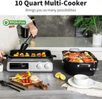 N21NA Pro Slow Cooker 10 Quart, 8-in-1 Programmable PFOA-Free Ceramic Coated Multi-Cooker with Grill Pan, Steaming Plate (Includes Silicone Spoon & Tongs)