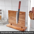 Magnetic Knife Holder, Double Sided Magnetic Knife Block, Without Knives, Wooden Universal Knife Stand, Strong Enhanced Magnets, Knife Display Rack for Kitchen Organizer