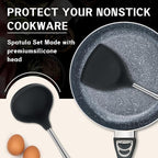 FJNATINH Silicone Wok Spatula and Ladle Set - Stainless Steel Wok Tools, Wok Utensil,Non Stick Heat-Resistant Cooking Utensils BPA Free Kitchen Utensils Cookware (Black Stainless Steel-2PCS)