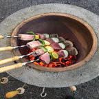 Antallcky 12 Pack Kebab Skewers 23.5 Inch BBQ Barbecue Skewers Stainless Steel Sticks Heavy Duty Large Wide Reusable with Nonslip Wooden Handle Ideal for Shish Kabob Chicken Shrimp and Vegetables