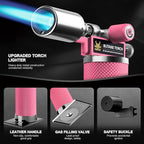 RAVS Butane Torch, Kitchen Torch Lighter for Creme Brulee with Adjustable Flame, Cooking Torch for Baking, BBQ, Desserts, Metal Mini Torch with Safety Buckle, Pink (Butane Not Included)