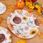 WDF 50 Pack Fall Oval Paper Plates - 10" x 12" Pumpkin and Maple Large Paper Plate - Thanksgiving Autumn Leaves Plates Disposable Heavy Duty Dinner Size - Suitable For Thanksgiving/Fall Theme Party