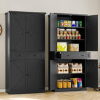 Pantry Organizers and Storage Cabinet, 70” Barn Door White Kitchen Cabinet with Drawers and Adjustable Shelf, Tall Pantry for Kitchen, Dining Room, Living Room Bedroom