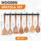 Cheer Collection Wooden Utensil Set - 7 Piece Cooking Utensils, Teak Wooden Spoons & Spatulas for Cooking, Heat Resistant, Non-Stick, and Safe Wooden Cooking Utensils