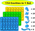 KRLIFCSL Mini Gummy Ocean Animals Silicone Candy Molds Including Hippocampus, Starfishs, Dolphins, Whales, Shells, Worms, for Making Gummies, Chocolates, Vitamin Candy, Pack of 3. (Mini Sea Animal)