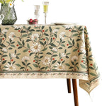ISAENNE Designer Green Linen Extra Long Tablecloth Rectangle,Floral French Country Indoor Table Cloth,Stain Resistant Home Decor Tablecloths for Dining Kitchen Thanksgiving Party,63"*110"-Brune