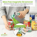 Spring Chef Stainless Steel Can Opener - Manual with Soft Grip Handles, Easy Turn, Heavy Duty Hand Can Opener for Seniors with Smooth Edge - Built-in Magnetic Lid Remover - Mint