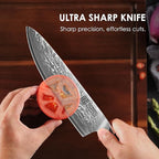 KEEMAKE Damascus Kitchen Knife Set 2 PCS, Ultra Sharp 67 Layer Damascus Steel Chef Knife and Paring Knife, Knives Set for Kitchen with G10 Non-slip Handle for Meat Vegetable Fruit