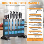 Magnetic Knife Block Without Knives, Black Stainless Steel Magnetic Knife Holder Stand with Strong Knife Magnet Double Side Knife Magnetic Strip Knife Storage Organizer for Kitchen Counter Top