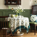 patdrea Designer Green Linen Table Cloth for Rectangle Table,Vintage Floral Pattern Durable Tablecloth,French Cover Decor for Kitchen Dining,Christmas,Thanksgiving,Tea Party,63"x87"-Noah