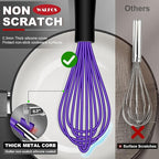 Walfos Whisk,Whisks for Cooking Non Scratch.Silicone Whisk Set of 4 Kitchen Wisk-11in Flat wisk and 7+9+11in Balloon Whisk.Nice for Mixing,Whisking and Stirring.Dishwasher Safe.(4pcs-Colorful)