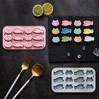 2PCS Chocolate Silicone Molds, 12 Cavity Cartoon Cat Mold Cat Treat Molds, Mini Fish Shape Silicone Mold Animals Candy Mold for Sugar, Candy, Chocolate