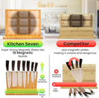 Knife Block Magnetic Knife Holder with Powerful Magnet, 100% Pure Bamboo Large Capacity Knife Organizer Block, Double Side Strongly Magnetic Kitchen Utensil Display (Stand)