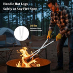 Heavy Duty Fire Tongs Firewood Grabber Tool with Scissor Shape Serrated, Bonfire, Campfire Fire Pit Log Claw Tongs (Silver)