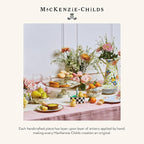 MACKENZIE-CHILDS Enamel Pedestal Platter, Round Cake Stand, Large, Gray-and-White Sterling Check
