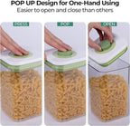 linoroso Pop Airtight Food Storage Containers with Date Recording Lids, Stackable Plastic Storage Containers Set of 7, Dry Cereal Container Set for Pantry Countertop Fridge Organization