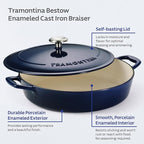 Tramontina Bestow Enameled Cast Iron Braiser Pan with Lid, 4-quart, Blue