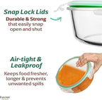 Fusion Gourmet Round Glass Storage Containers with Lids [6 pack] Microwave Safe, Leak-proof, Dishwasher Safe, Oven Safe for Meal Prep Tupperware Set (3 Large + 3 Small, Green)