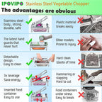 Stainless steel Vegetable Chopper, Veggie Chopper With 10 Blades, Onion Dicer with Container, Food Cutter & Grater Mandoline Slicer