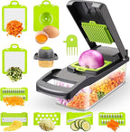 15-in-1 Vegetable Chopper & Mandoline Slicer by Global Digitronix – BPA-Free Veggie Cutter with Stainless Steel Blades, Onion Chopper & Food Dicer, Fruit & Vegetable Slicer – Black & Green