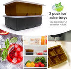 Silicone Ice Cube Trays with Lids,Large Square Ice Cube Molds for Freezer, Whiskey, Cocktail, Stackable Flexible and Reusable & Easy Release BPA Free (2 Pack&Dark Gray and Golden)