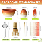 Matcha Whisk Set, Ceramic Matcha Set Desert Series, Matcha Bowl, Matcha Whisk and Holder, Bamboo Scoop, Scoop Rest, Sifter and Tea Towel 7 Pcs Matcha Kit for Birthday Christmas Gift (Matte Soil)