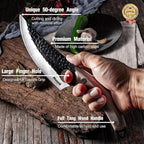 Huusk Viking Japanese Meat Cleaver, Forged Boning Knife With Sheath, High Carbon Steel Japan Butcher Fillet for Kitchen, Camping