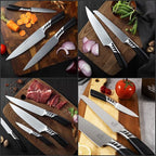 Knife Block Set, 7 Piece Cooking Knife Set, Premium Kitchen Knife Set with Knife Block and Sharpener, Hardwood Brown Knife Set，New Apartment Gift