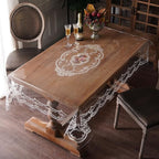 Clear Table Cover Protector Plastic Vinyl Table Cloth with White Lace Pattern Oil Spill Proof Plastic Tablecloths for Dining Tables Parties Holidays (French Lace, 60 x 84 Inches)