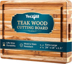 Yes4All Solid Teak Cutting Boards for Kitchen, [24''Lx18''Wx1.5”Thick] Extra Large Edge Grain Butcher Block Cutting Board, Food Safe Surface Wood Cutting Boards with Juice Grooves and Easy Grip Handle