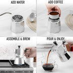 Zulay Moka Pot Espresso Stovetop Coffee Maker - Leak-Proof, Stainless Steel, Easy to Clean, Heat Resistant Handle & Knob -for Authentic Cuban & Italian Style Espresso - Makes 12 Espresso Cups - Silver