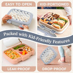 Bentgo Kids 5-Compartment Leak-Proof Bento-Style Lunch Box (Whimsy & Wonder Collection) - Ideal for Ages 3-7, Drop-Proof & Durable, Dishwasher Safe, & PFAS & BPA-Free Materials (Checker Gradient)