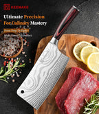 KEEMAKE Meat Cleaver Knife 7-Inch Razor Sharp High Carbon Steel Kitchen Knife, Butcher Knife Perfect for Chopping Meat & Veggies, Pakkawood Handle Ideal for Home & Professional Chefs, W/Sheath
