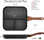 ESLITE LIFE 11 Inch Nonstick Divided Grill Pan with Lid for Indoor Cooking, Versatile 3-In-1 Induction Large Breakfast Pan for Stove Tops, PTFE & PFOA Free, Black