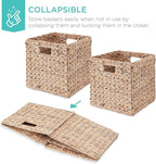 Best Choice Products 10.5x10.5in Pack of 5 Cube Storage Baskets, Water Hyacinth Multipurpose Collapsible Organizers, Handwoven Laundry Totes for Laundry, Living Room, Kids Room & Nursery - White
