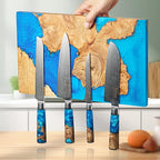 SENKEN "Tsunami" Extra Large Magnetic Knife Block - Holds Up to 16 Knives - Knife Block without Knives, Universal Knife Holder, Beautiful Blue Resin & Natural Wood Blend ("Tsunami" Blue Resin Blend)