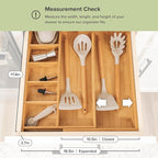 KitchenEdge Adjustable Kitchen Drawer Organizer for Utensils and Junk, Food-Safe Contract Grade with 100% Sustainable Wood, Expandable from 10.5 to 19 Inches Wide - Natural Bamboo