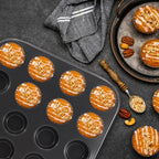 2 Pack Premium Bakeware 24-Cup, Mini Muffin Pan, Dishwasher Oven Safe (Black, Steel)